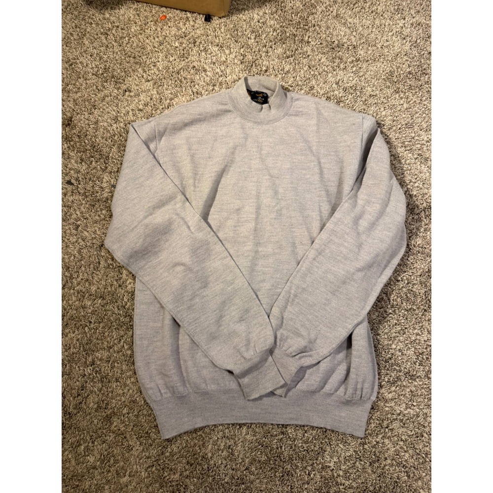 Alfred of New York Vintage Mens Gray 100% Wool Mock Neck Sweater Made in Italy L